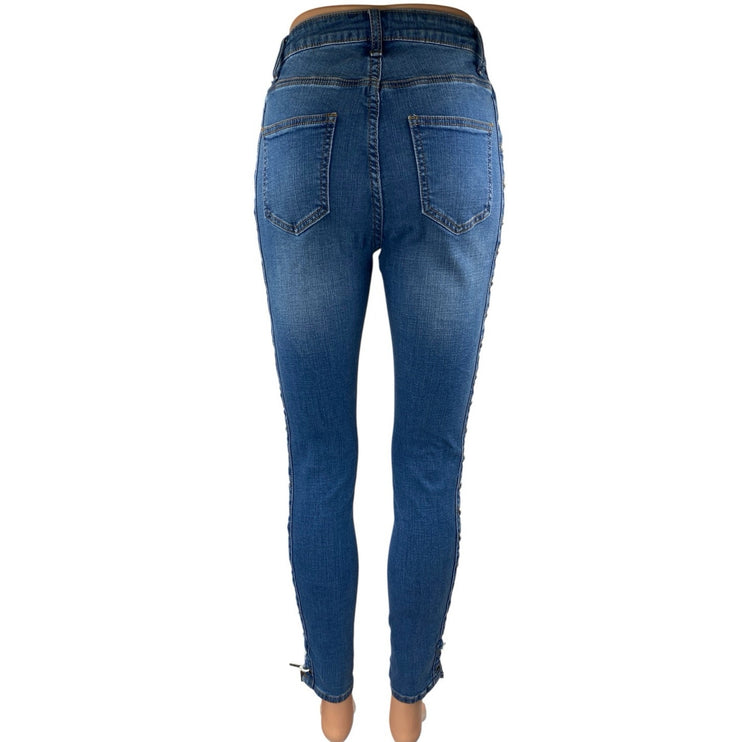 Fashion Nova Blue Side Lace Up Criss Cross High Waisted Skinny Jeans Size 26