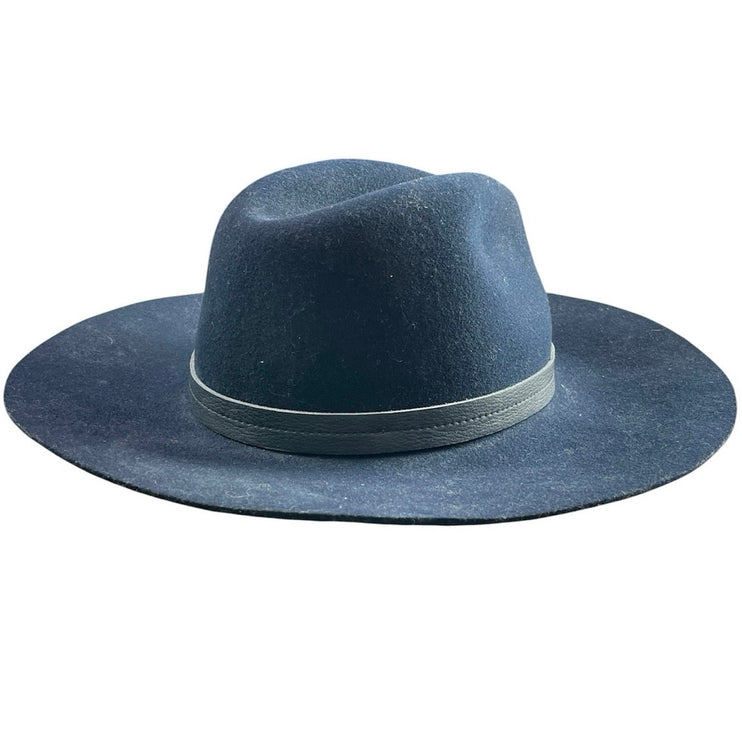 rag & bone 100% Wool Women's Navy Blue Leather Hatband Wide Brim Fedora Hat Sz M