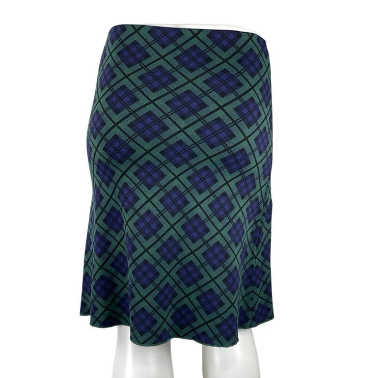 Aleeza Women's Green Purple Plaid Button Front High Waist Mini Skirt Size XL