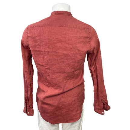 Zara Men's Terracotta Linen Long Sleeve Slim Fit Button Down Shirt Top Size M