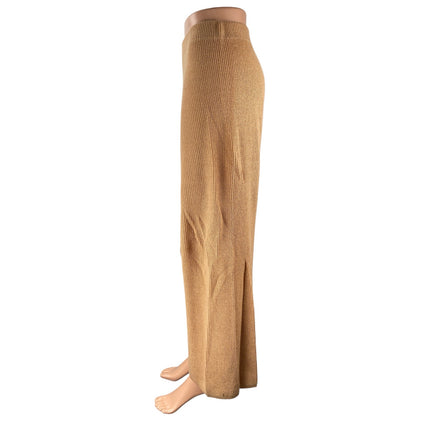 Brave Soul Women's Brown Knit High Rise Palazzo Flare Wide Leg Trousers Pants M