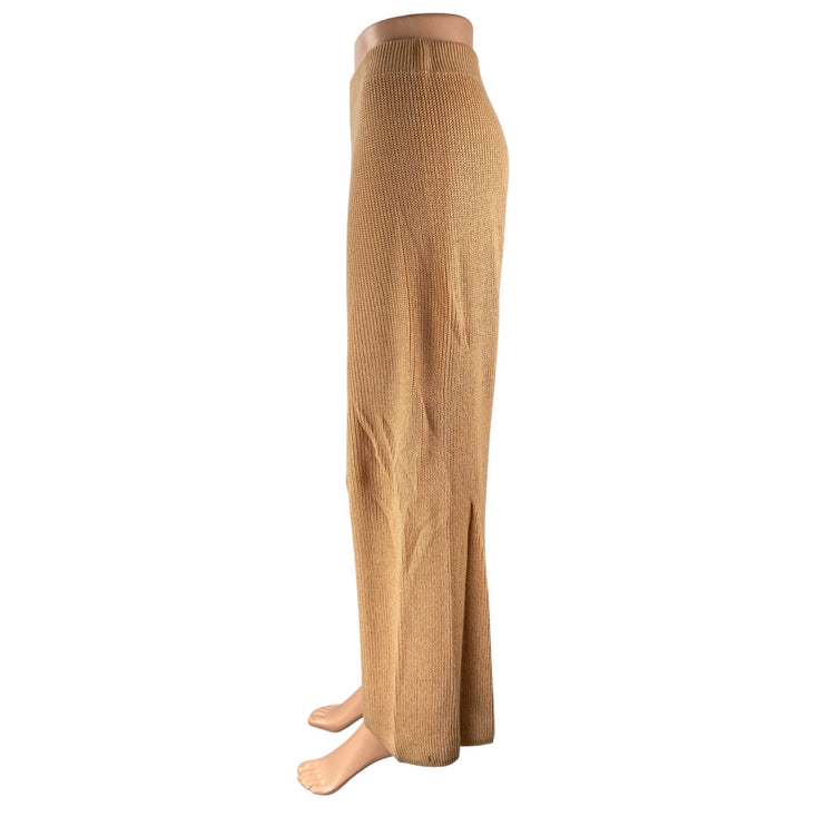 Brave Soul Women's Brown Knit High Rise Palazzo Flare Wide Leg Trousers Pants M