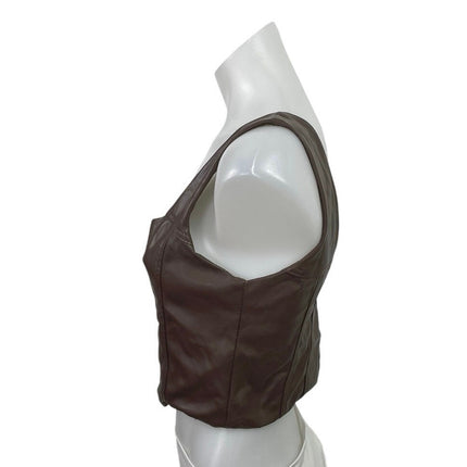Princess Polly Brown Faux Leather Vegan Sleeveless Bustier Corset Crop Top Sz 8