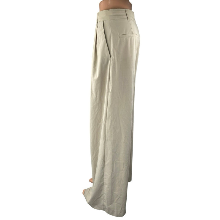 Zara Women's Beige High Waisted Pleated Wide Leg Trousers Dress Pants Size S