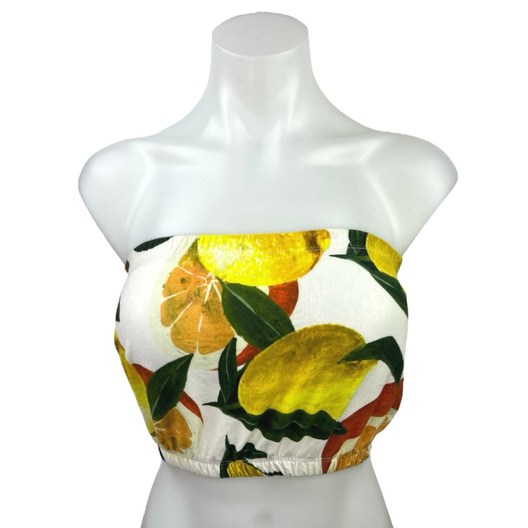 Topshop Multicolor Citrus Lemon Print Strapless Bandeau Cropped Tube Top Size 2