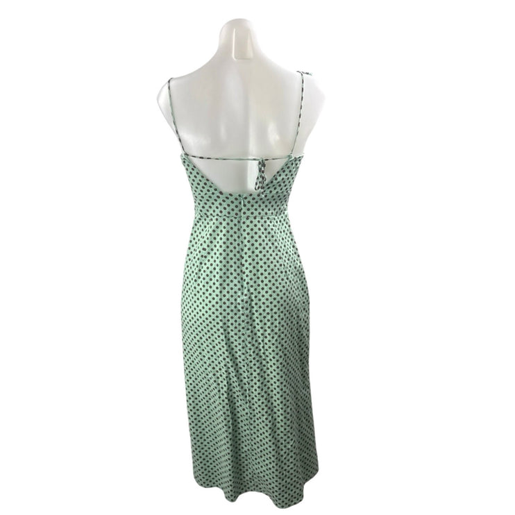 Zara Women's Green Linen Polka Dot Slit Bustier Midi Cami Tank A-Line Dress Sz S