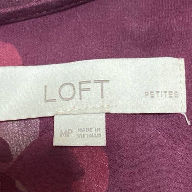 Ann Taylor LOFT Purple Floral Leaf Long Balloon Sleeve Mini Shift Dress Size M