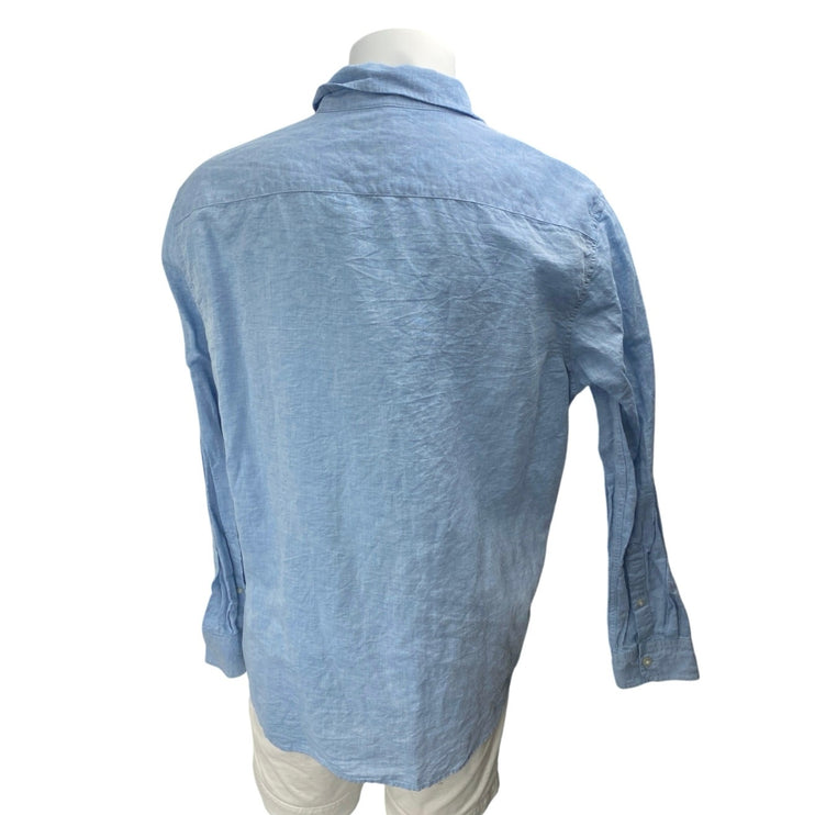 Banana Republic Men's Blue Linen Untucked Slim Long Sleeve Button Up Shirt XL