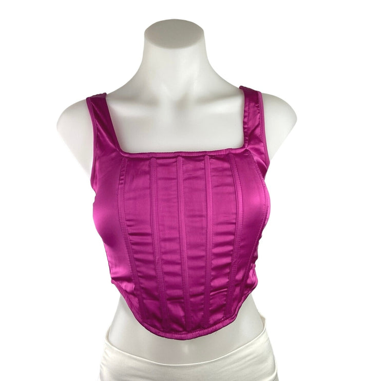 Missguided Pink Satin Square Neck Zip Up Strap Cropped Corset Tank Top Size 6