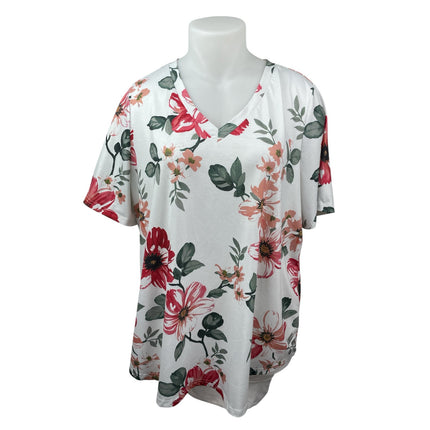 Bloomchic Women's White Floral V Neck Short Sleeve T Shirt Tee Blouse Top 22/24