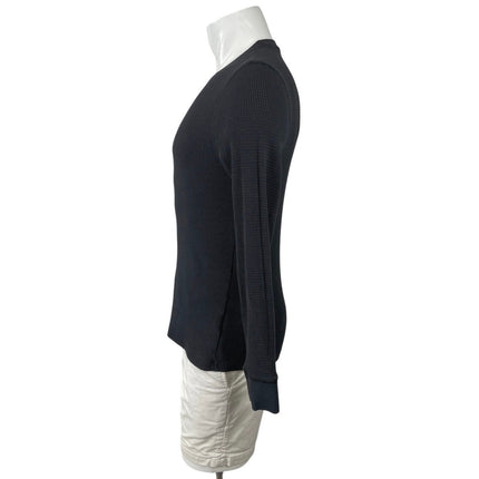 H&M Mens Black Waffle Knit Crew Neck Long Sleeve Thermal Tee Basic T-Shirt Top M