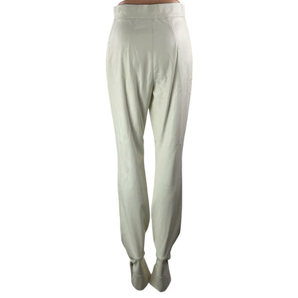 LIYA Cream White Faux Leather High Rise Slim Fit Straight Leg Trouser Pants US 6