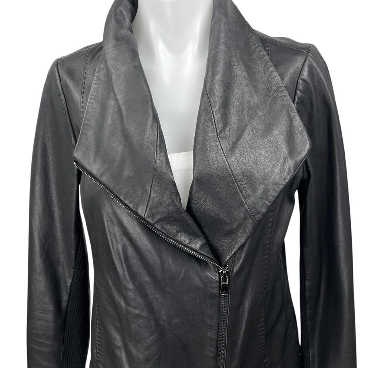 Vince Women's Black 100% Leather Long Sleeve Zip Up Motorcycle Jacket Size M