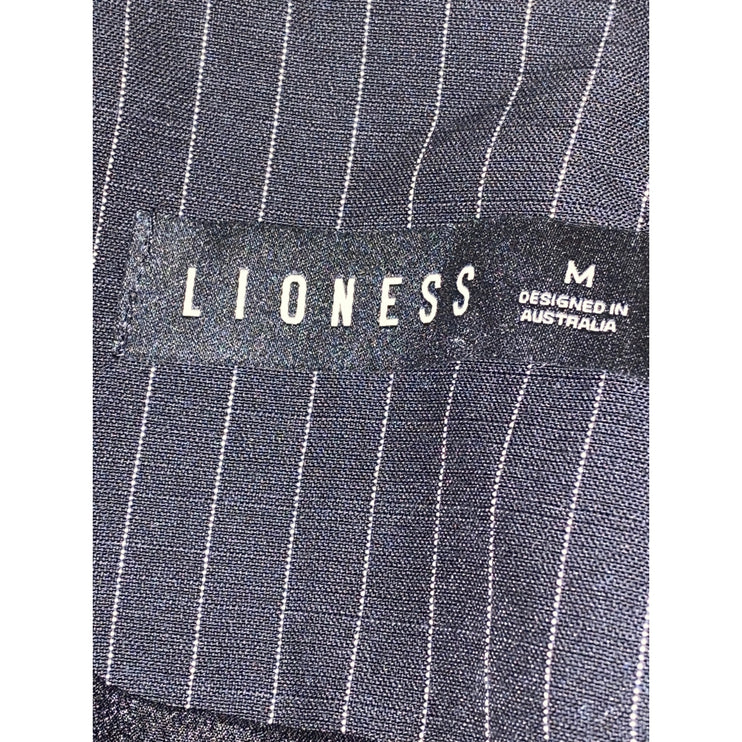 Lioness Stripe Notched Collared Long Sleeve Double Breasted Blazer Coat Jacket M