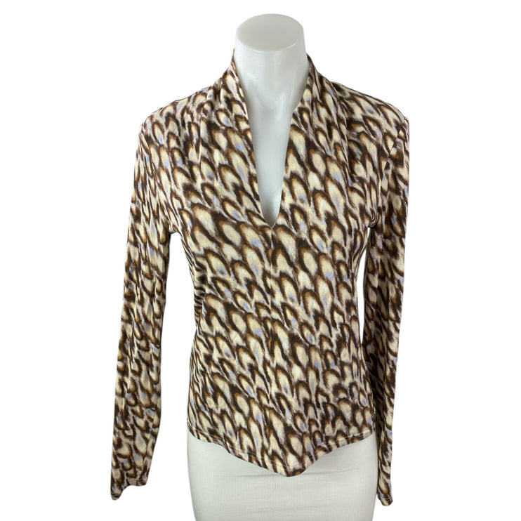 Scotch & Soda Women's Feather Print V Neck Long Sleeve Shirt Blouse Top Size S