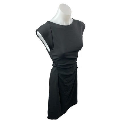 Zara Women's Black Side Ruched Boat Neck Cap Sleeve Slim Midi Sheath Dress Sz XS