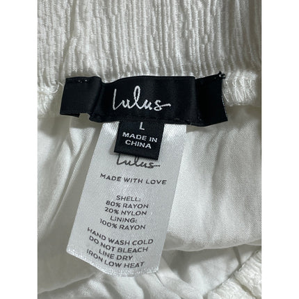 Lulus Womens White Shirred Ruffled Tie Waist High Rise Mini A-Line Skort Skirt L