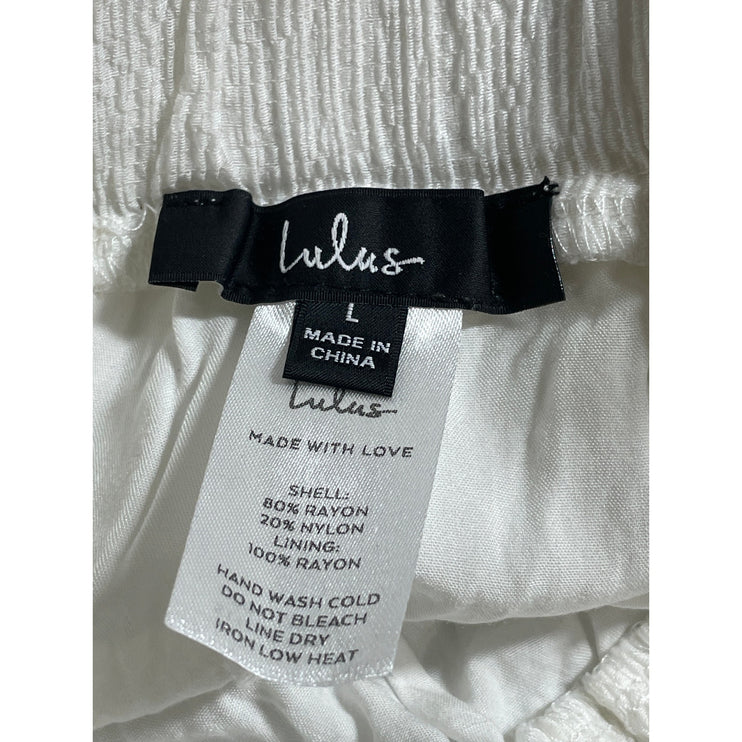 Lulus Womens White Shirred Ruffled Tie Waist High Rise Mini A-Line Skort Skirt L