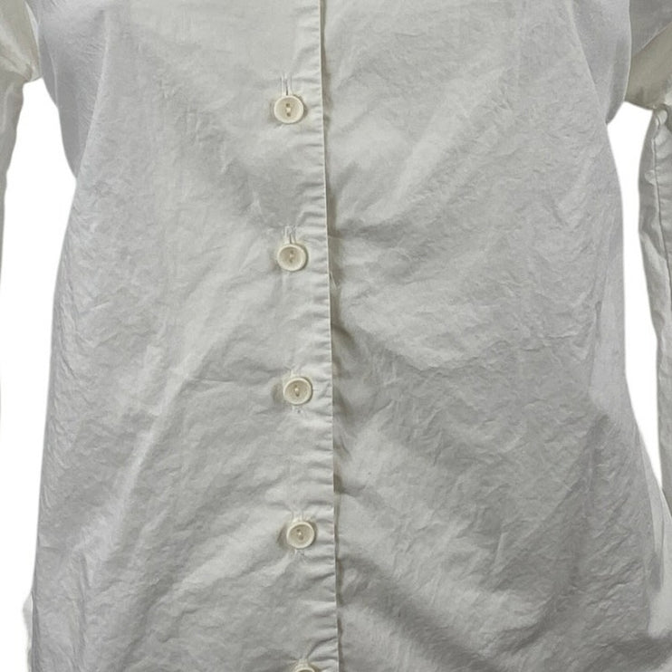 Ozai N Ku Dynaco White Stand Collar Long Sleeve Button Down Shirt Blouse Top XS