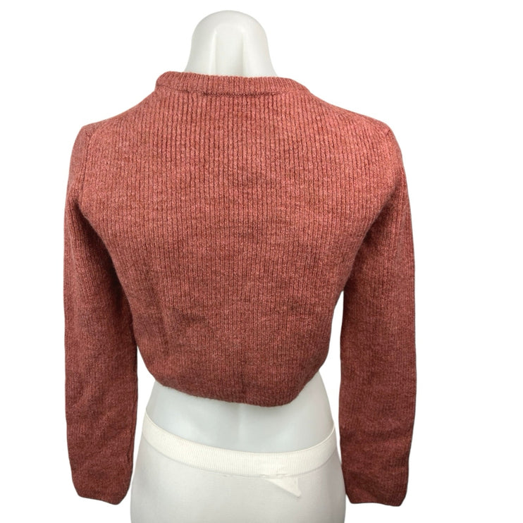 Zara Brown Mock Neck Chunky Knit Long Sleeve Pullover Crop Sweater Top Size S