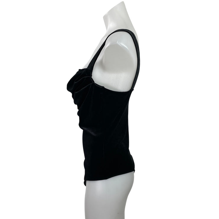 MNG Mango Womens Black Velvet Cowl Neck Sleeveless Cami Tank Bodysuit Top Size M