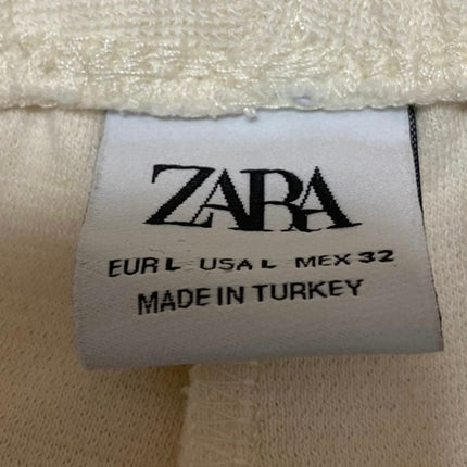 Zara Women's Cream White High Rise Elastic Waist Wide Leg Lounge Sweat Shorts L