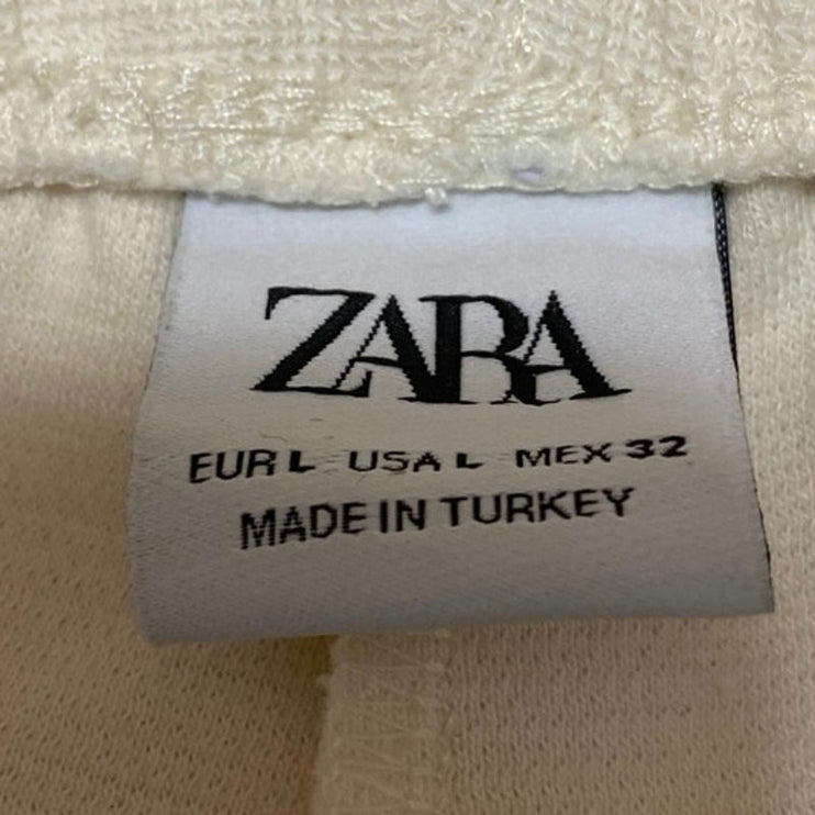 Zara Women's Cream White High Rise Elastic Waist Wide Leg Lounge Sweat Shorts L