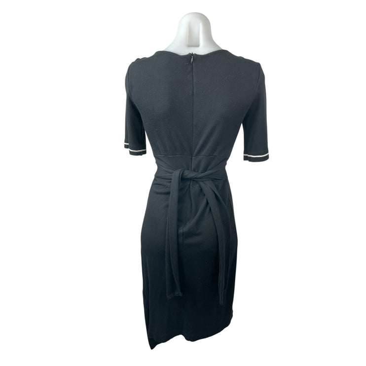 L.K. Bennett Eliana Black Half Sleeve Wrap Asymmetric Midi Sheath Dress Size XS