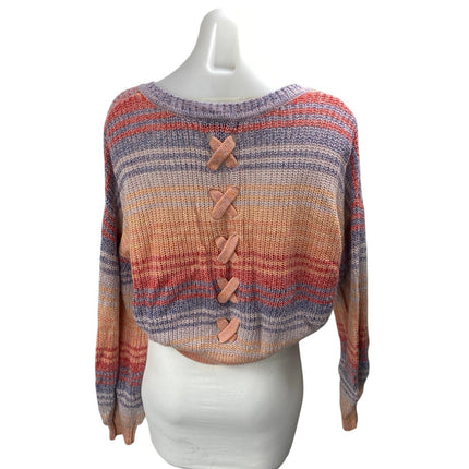MM by My Michell Multicolor Striped Long Sleeve V Neck Cropped Sweater Top Sz M