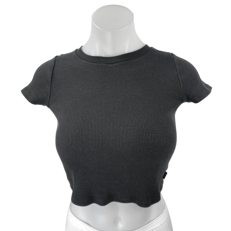 Aritzia TNA Women Black Sculpt Short Sleeve Ribbed Knit T Shirt Tee Crop Top XXS