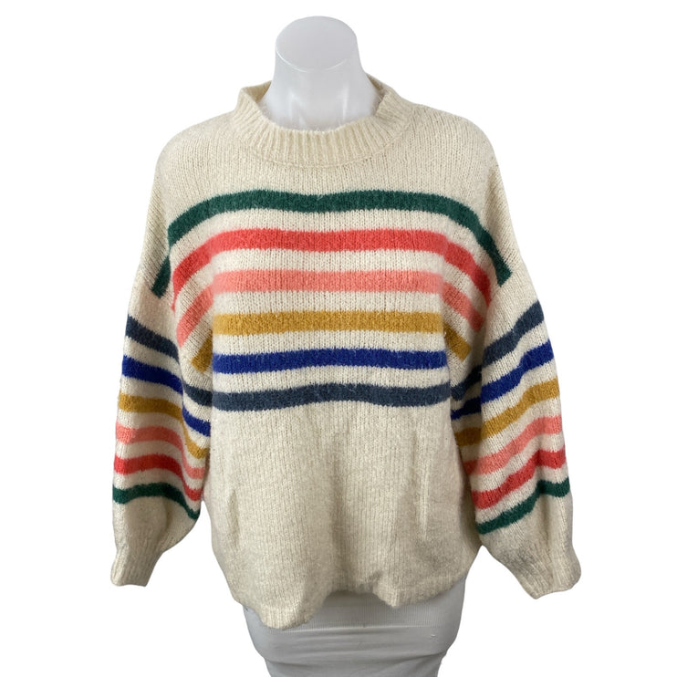 Wishlist Beige Rainbow Striped Long Sleeve Mock Neck Knit Sweater Top Size M/L