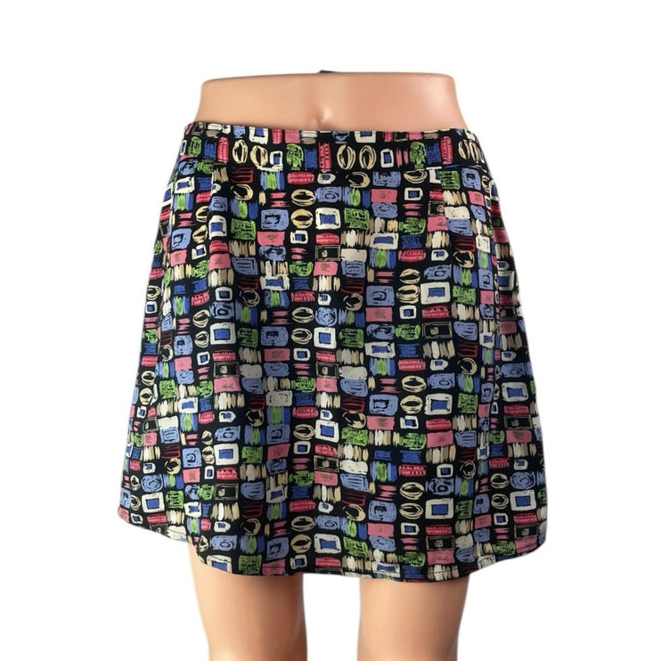 Sag Harbor Women's Multicolor Geometric Printed High Waist Mini A-Line Skirt L