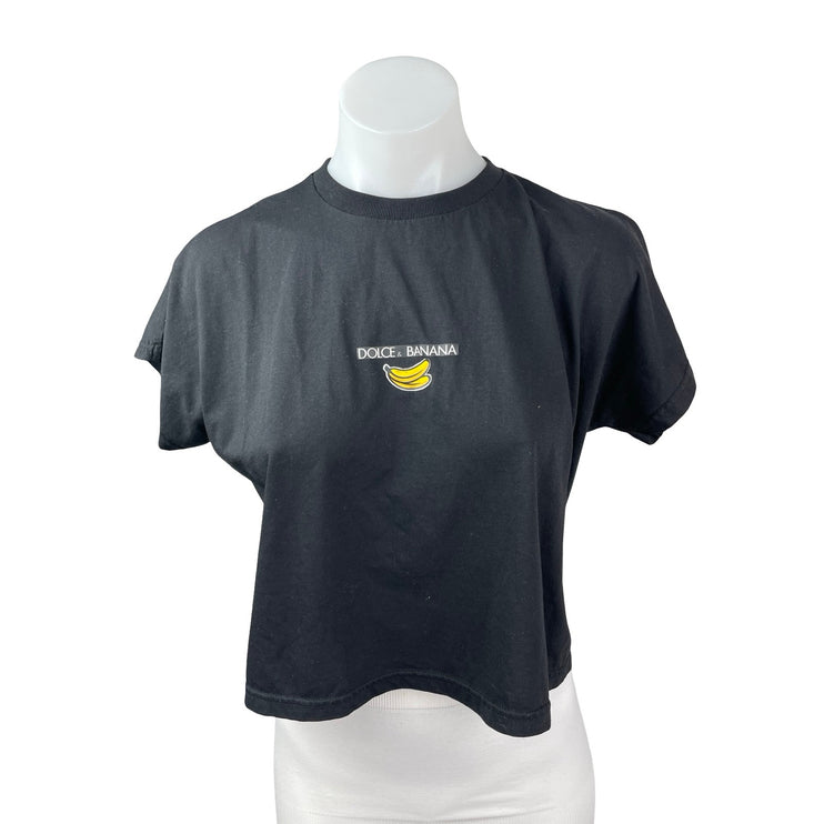 #Mood Dolce & Banana Black Graphic Short Sleeve Crew Neck Crop T Shirt Tee Top 2