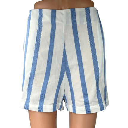 NEW STS Sail to Sable White Blue Ric Rac Striped High Waist Casual Shorts Size L