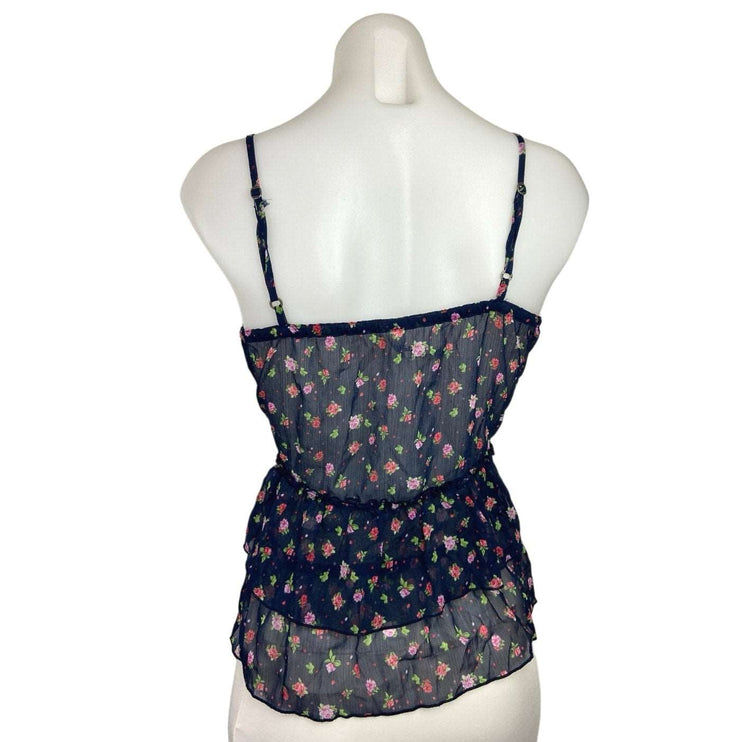 Aeropostale Navy Blue Floral Print Spaghetti Strap Peplum Camisole Tank Top Sz S