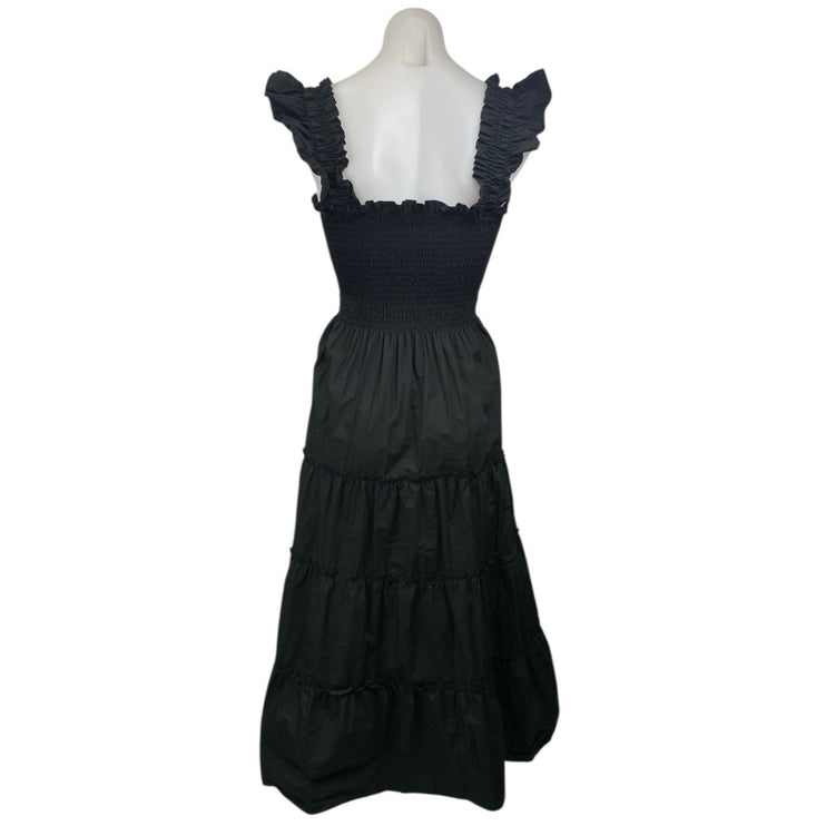 Quince Black Ruffle Smocked Square Neck Tiered Sleeveless A Line Midi Dress XS