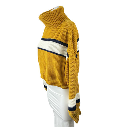 MM by My Michelle Women's Yellow Striped Turtleneck Ribbed Knit Sweater Top Sz L