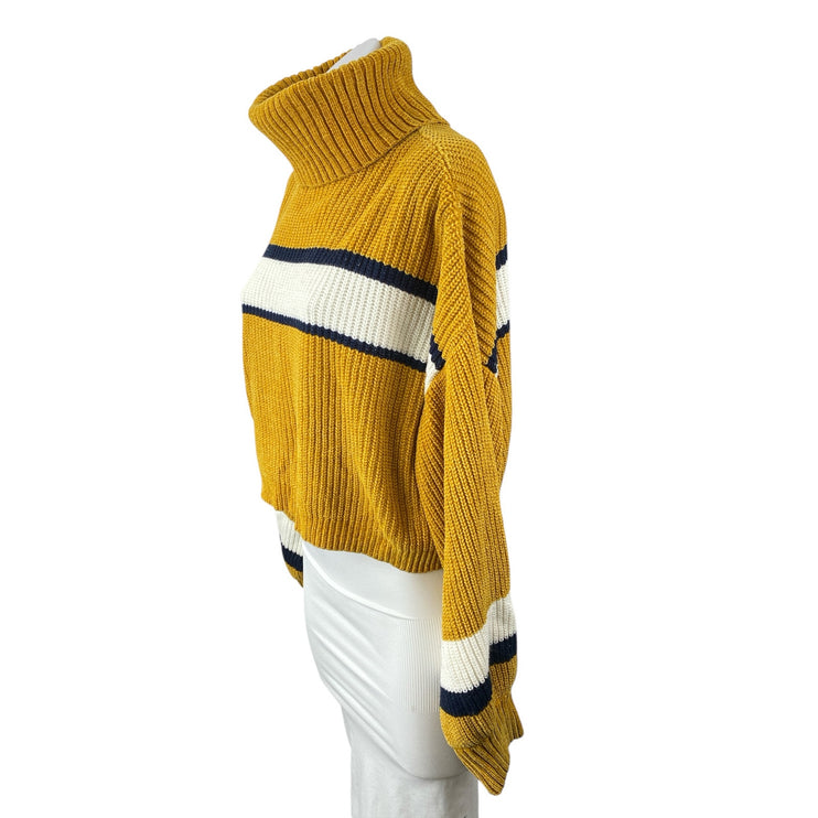 MM by My Michelle Women's Yellow Striped Turtleneck Ribbed Knit Sweater Top Sz L