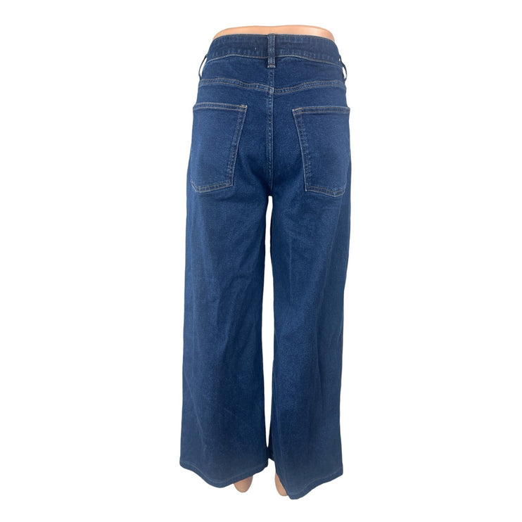 Warp + Weft Women's Blue High Rise Palazzo Trouser Wide Leg Denim Jeans Pants 28