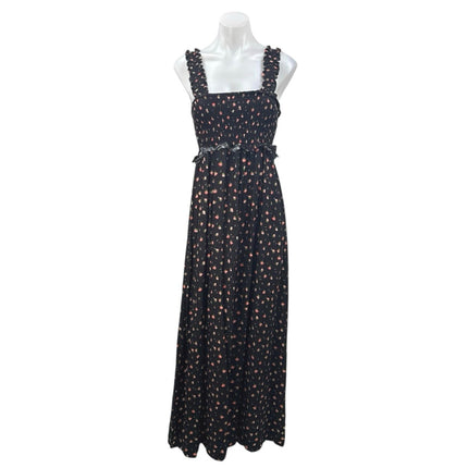 Topshop Women's Black Floral Sleeveless Smocked Ruffle Cami Maxi Dress Size XS