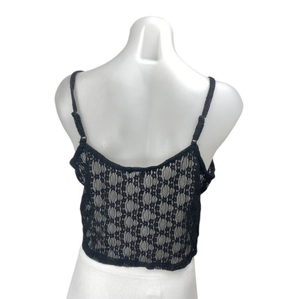 Kendall & Kylie Black Floral Embroidered Sheer Mesh Sleeveless Crop Top Size L