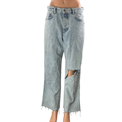 Zara Women's Blue Light Wash High Rise Distressed Wide Leg Denim Jeans Size 8