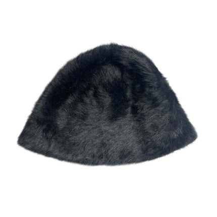 Reorg Women's Black Faux Fur Fleece Fuzzy Logo Snow Winter Bucket Hat OS