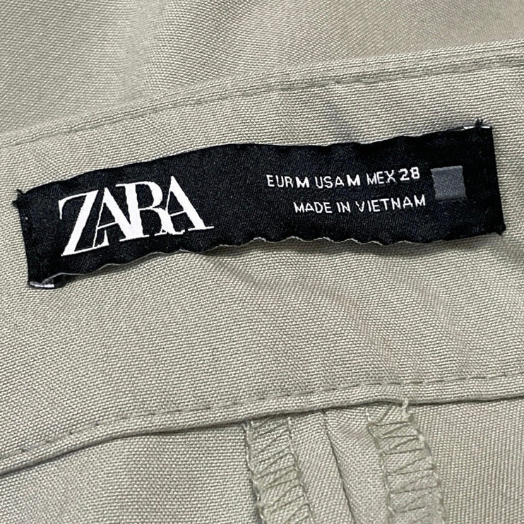 Zara Women's Green High Rise Barrel Cuffed Casual Baggy Trousers Pants Size M