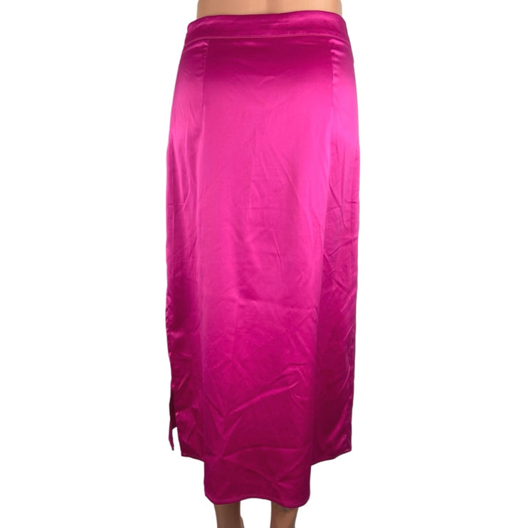 Womens Pink Satin High Slit Side Zipper Casual Party Midi A-Line Skirt Size S