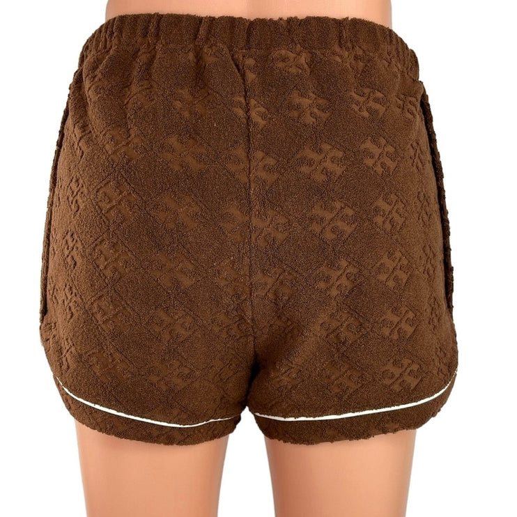 Tory Burch Sport Brown Pull On High Rise Activewear Jacquard Terry Shorts Sz XS