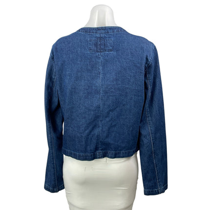 Ann Taylor Blue Long Sleeves Patch Pocket Cropped Denim Jean Coat Jacket Size S