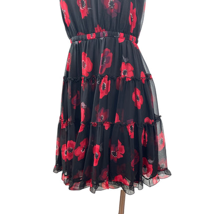 Kate Spade 100% Silk  Poppy Floral Tiered Ruffled Mini Flare A-Line Dress Size 6