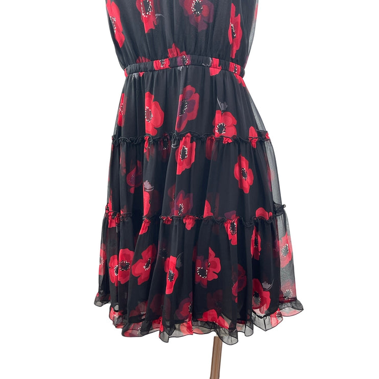 Kate Spade 100% Silk  Poppy Floral Tiered Ruffled Mini Flare A-Line Dress Size 6