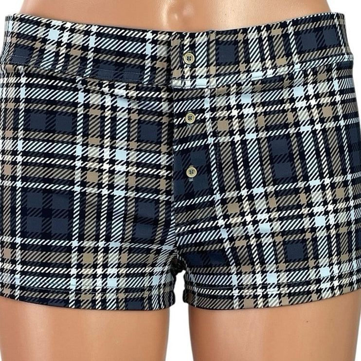My Mum Made It On the Go Early Tide Plaid Check Micro Hipster Summer Shorts Sz S